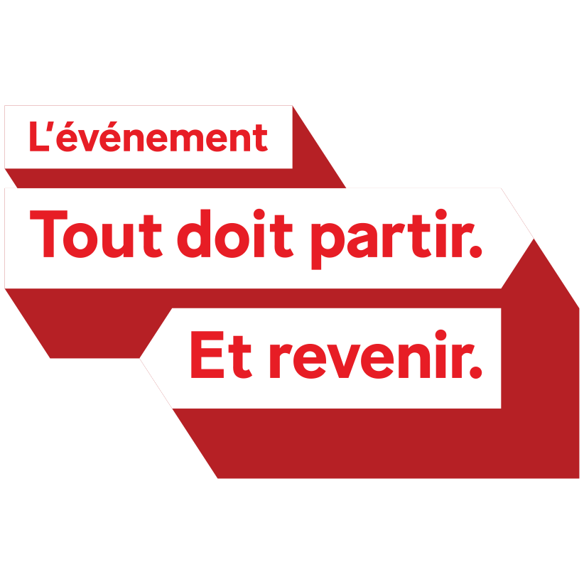 Grand visuel promotionnel Simplex – Événement « Tout doit partir. Et revenir. » sur fond blanc